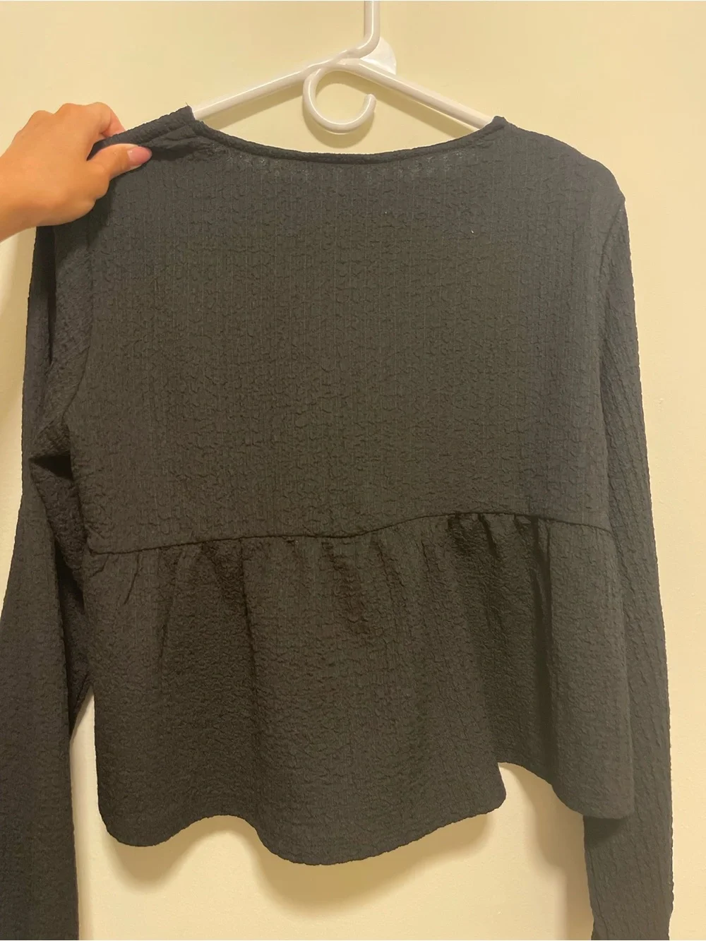 H&M Black Tie-Neck Peasant Blouse